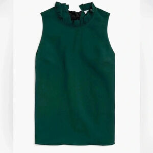 J Crew Blouse Green Sleeveless Ruffle Black Bow Tie Closure NWT Size Small